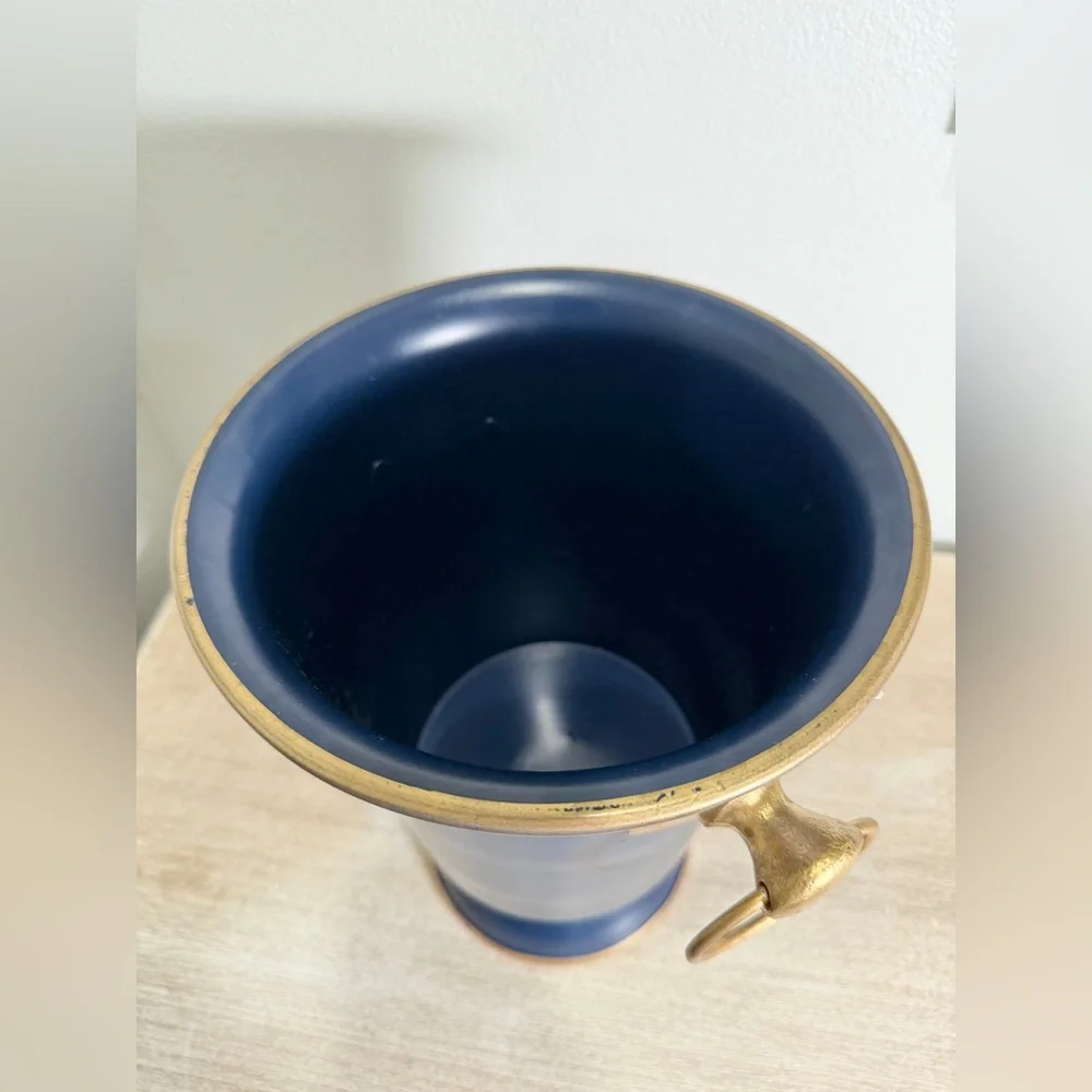 Jaye’s Studio Ice Bucket Colorblock Navy Blue Gold Handle Heavy Base Luxury Home